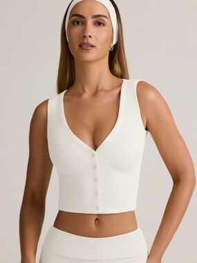 Oh Polly Cream Ribbed Sleeveless Crop Top